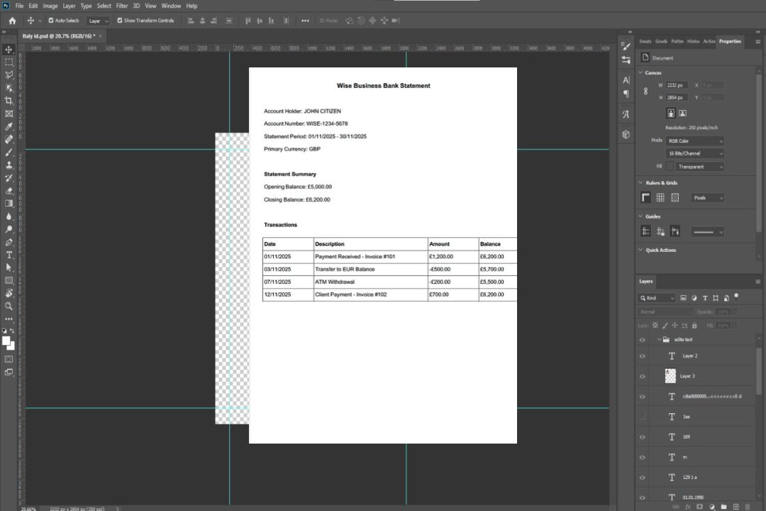 Modèle Word et PDF de relevé de UK Wise Bank template Modèle Word et PDF de relevé de UK Wise Bank template